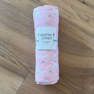 Stephen Joseph Pink Unicorn Cotton Muslin Swaddle NEW WITH PACKAGING